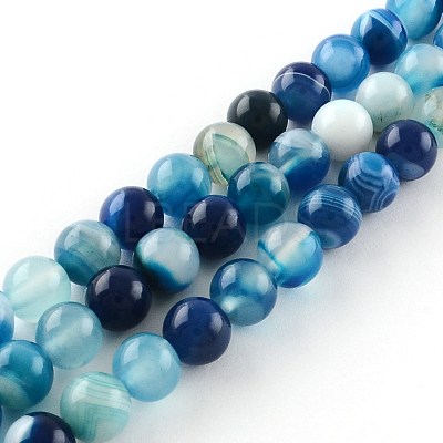 Dyed Natural Striped Agate/Banded Agate Round Bead Strands G-R342-4mm-05-1