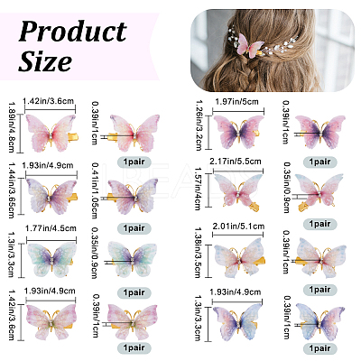8Pairs 8 Style Double Layers Tulle Butterfly Alligator Hair Clips PHAR-CP0001-06-1