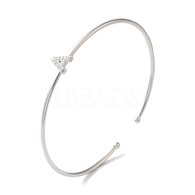 Rack Plating Brass Micro Pave Clear Cubic Zirconia Letter Open Cuff Bangles BJEW-A018-01P-A-1