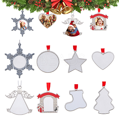 8 Sets 8 Styles Christmas Theme Sublimation Blank Alloy Pendant Decorations DIY-FH0005-64-1