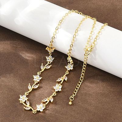 Brass Pave Cubic Zirconia Flower Link Chain Necklaces KK-CBA4547-18G-10-1
