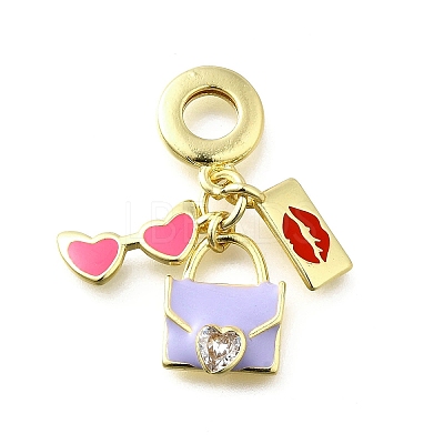 Brass Pave Clear Cubic Zirconia and Colorful Enamel European Dangle Charms KK-Q066-05G-1