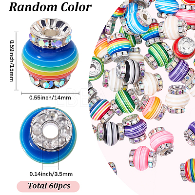 60Pcs Lantern-Shaped Striped Pattern Resin Rhinestone Beads KK-SC0007-83-1