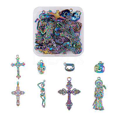 32Pcs 8 Style Rainbow CoLOR Alloy Pendants PALLOY-SW0001-02-1