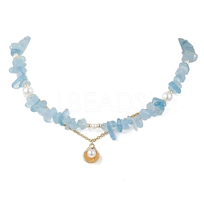 Natural Aquamarine Chips Beads Necklaces & Bracelets Sets for Women SJEW-JS01372-01-1