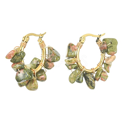 Natural Unakite Chips Braided Hoop Earrings EJEW-JE04940-21-1