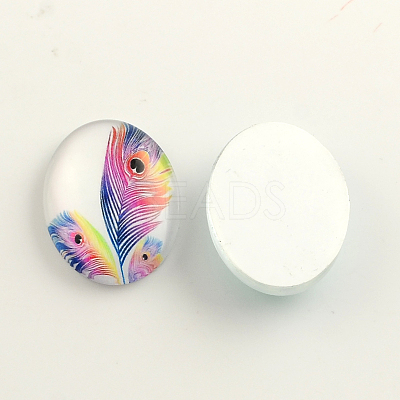 Feather Pattern Glass Flatback Oval Cabochons for DIY Projects X-GGLA-R022-25x18-24-1