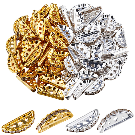 100Pcs 2 Colors Brass Crystal Rhinestone Spacer Bars ALRI-SC0001-60B-1