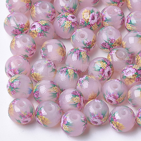 Printed & Spray Painted Imitation Jade Glass Beads GLAA-S047-05A-04-1