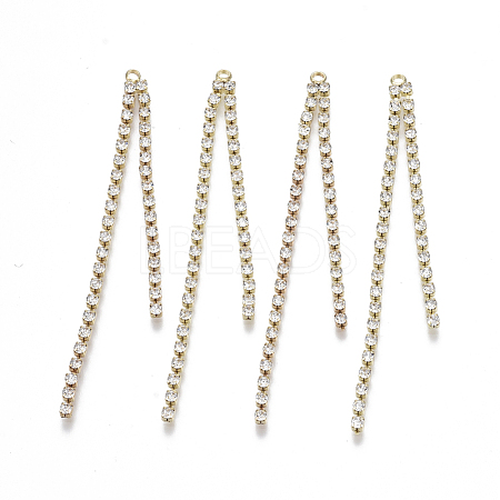 Brass Rhinestone Cup Chains Tassel Big Pendants X-KK-R129-08G-1