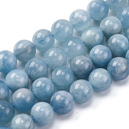 Round Natural Aquamarine Bead Strands G-F289-01-10mm-A-1