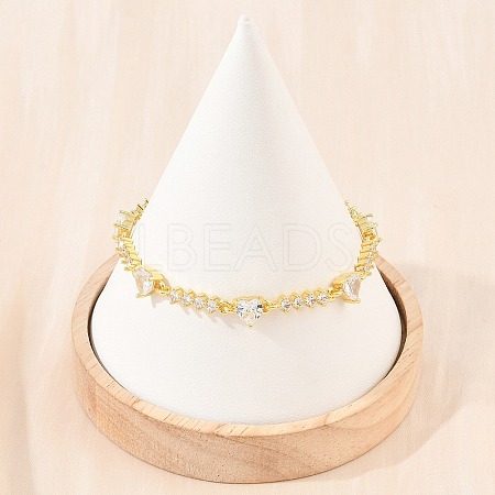 Brass Pave Cubic Zirconia Heart Link Chain Bracelets for Women KK-CBA68DA-10G-01-1