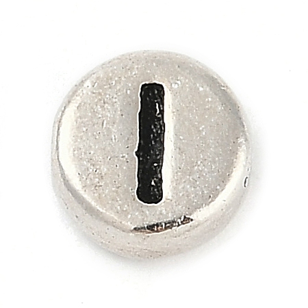 925 Sterling Silver Flat Round with Letter Beads STER-G044-01AS-I-1