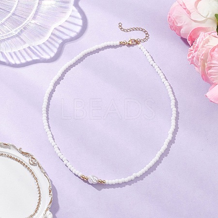 Plastic Imitation Keshi Pearl & Round Glass Seed Beaded Necklaces for Women NJEW-JN05462-1