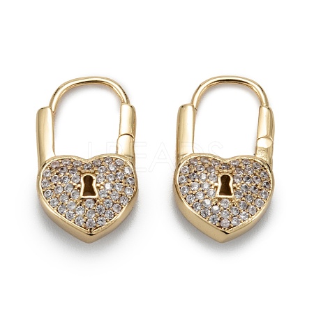Heart Padlock Sparkling Cubic Zirconia Hoop Earrings for Girl Women EJEW-H126-04G-1