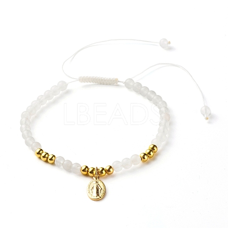 Round Natural White Jade Braided Bead Bracelet for Girl Women BJEW-JB06864-03-1