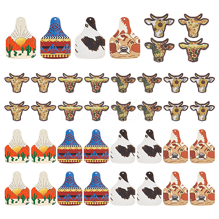40Pcs 8 Style Single Face Printed Basswood Big Pendants WOOD-AR0001-35-1