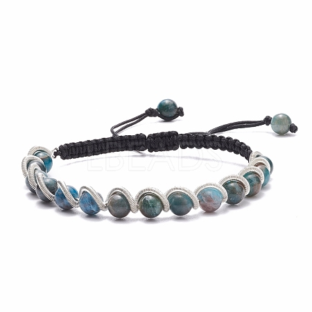 Round Natural Apatite Braided Bead Bracelet BJEW-TA00106-1