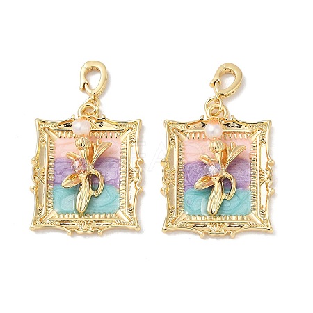 Brass Random Color Glass Pendants KK-Q030-05A-G-1
