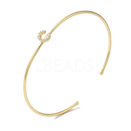 Rack Plating Brass Micro Pave Clear Cubic Zirconia Letter Open Cuff Bangles BJEW-A018-01G-C-1