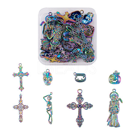 32Pcs 8 Style Rainbow CoLOR Alloy Pendants PALLOY-SW0001-02-1