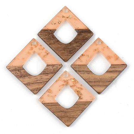 Transparent Resin & Walnut Wood Pendants RESI-S389-024A-B04-1