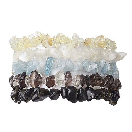 12 Constellation Natural Mixed Gemstone Chip Beaded Stretch Bracelets Sets for Women Men BJEW-JB10264-12-1