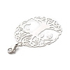 Flat Round with Tree of Life 201 Stainless Steel Filigree Pendant Decorations HJEW-JM00573-03-3