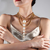 White Plastic Imitation Pearl Beads Alloy Layered Chain Lassel Bib Necklaces for Women WG9451F-01-3