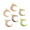 Moon Rack Plating Brass Micro Pave Cubic Zirconia Enamel Pendants KK-G504-06G-1