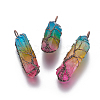 Electroplate Natural Quartz Crystal Big Wire Wrapped Pointed Pendants G-L520-B03-R-2