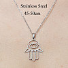 201 Stainless Steel Hollow Hamsa Hand with Eye Pendant Necklace NJEW-OY001-77-3