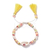 Natual Shell with Evil Eye & Pearl Braided Bead Bracelet BJEW-TA00049-01-1