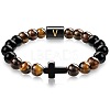 8MM Natural Tiger Eye and Matte Black Obsidian Round Beaded Stretch Bracelets SL9862-22-1