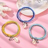 3Pcs 3 Colors Electroplate Glass & Shell Stretch Bracelets for Women BJEW-TA00381-2