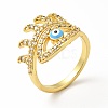 Enamel Horse Eye Open Cuff Ring with Clear Cubic Zirconia RJEW-A008-02G-4