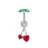 304 Stainless Steel Pave Clear and FireBrick Cubic Zirconia Curved Barbell Dangle Belly Rings FS-WG7A03F-09-1