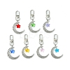 7Pcs 7 Colors Moon with Star Glass & Alloy Pendant Decoration HJEW-JM02109-1