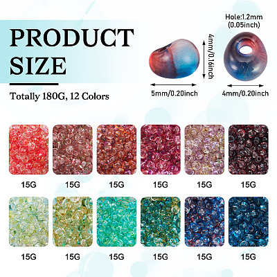 180G 12 Colors 6/0 Gradient Color Glass Seed Beads SEED-TA0001-63-1