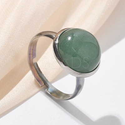 Half Round Natural Green Aventurine Finger Rings X-RJEW-M062-01P-21-1