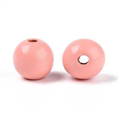 Spray Painted Round Natural Schima Wood Beads WOOD-A018-14mm-27-1