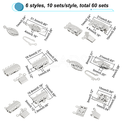 60 Sets 6 Styles 304 Stainless Steel Box Clasps STAS-DC0009-62-1