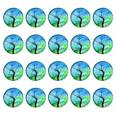 Half Round/Dome Tree Pattern Glass Flatback Cabochons for DIY Projects GGLA-YW0001-14D-1