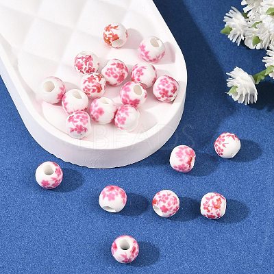 Floral Printed Porcelain Beads X-PORC-Q201-6mm-3-1