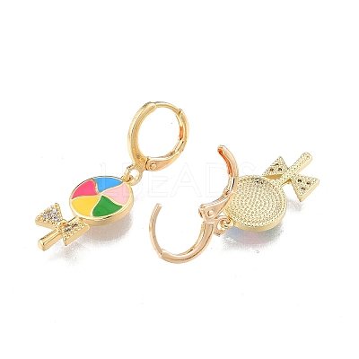 Clear Cubic Zirconia Candy Dangle Leverback Earrings with Colorful Enamel EJEW-N012-81-1