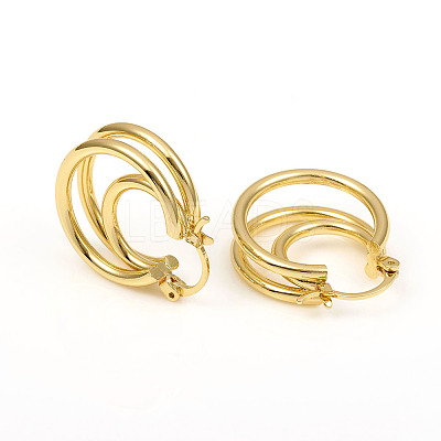 Brass Triple Hoop Earrings X-EJEW-G282-04G-1