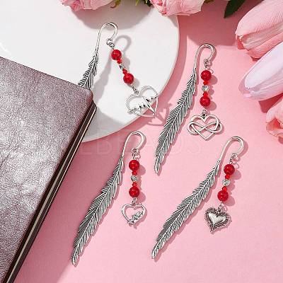 Valentine's Day Alloy Heart Pendant Bookmarks AJEW-JK00270-1