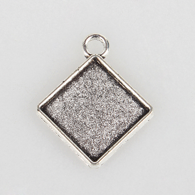 Vintage Tibetan Style Alloy Rhombus Pendant Cabochon Bezel Settings X-TIBEP-O006-58AS-1