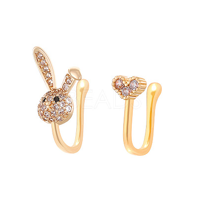 Rabbit Heart Brass Micro Pave Clear Cubic Zirconia Clip on Nose Rings FS-WGAE293-04-1