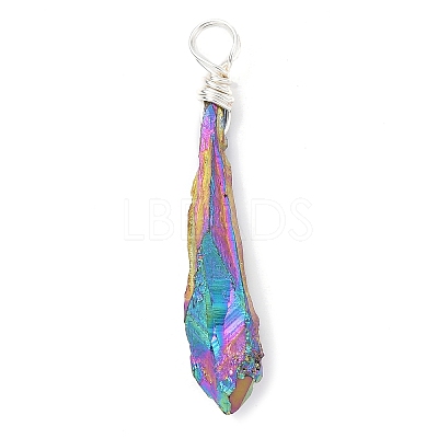 Electroplated Raw Rough Natural Quartz Crystal Copper Wire Wrapped Pendants PALLOY-JF02411-02-1